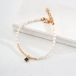 Green Zircon Pendant Pearl Bracelet - Gembea Jewelry