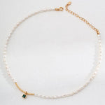 Green Zircon Pendant Rice Pearl Necklace - Gembea Jewelry