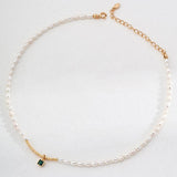 Green Zircon Pendant Rice Pearl Necklace - Gembea Jewelry