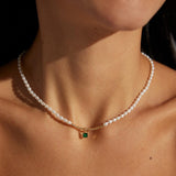 Green Zircon Pendant Rice Pearl Necklace - Gembea Jewelry