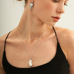 Grey Baroque Pendant Drop Earrings - Gembea Jewelry