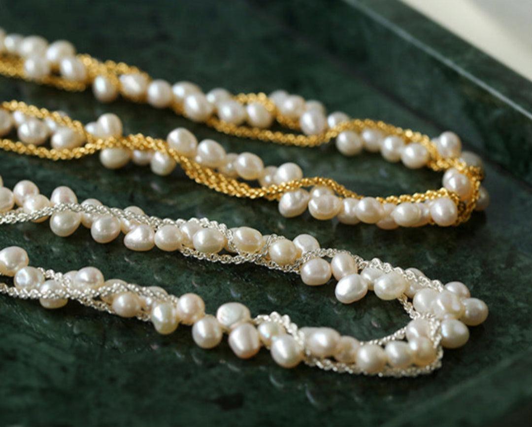 Hand-woven Chain Natural Pearl Necklace - Gembea Jewelry