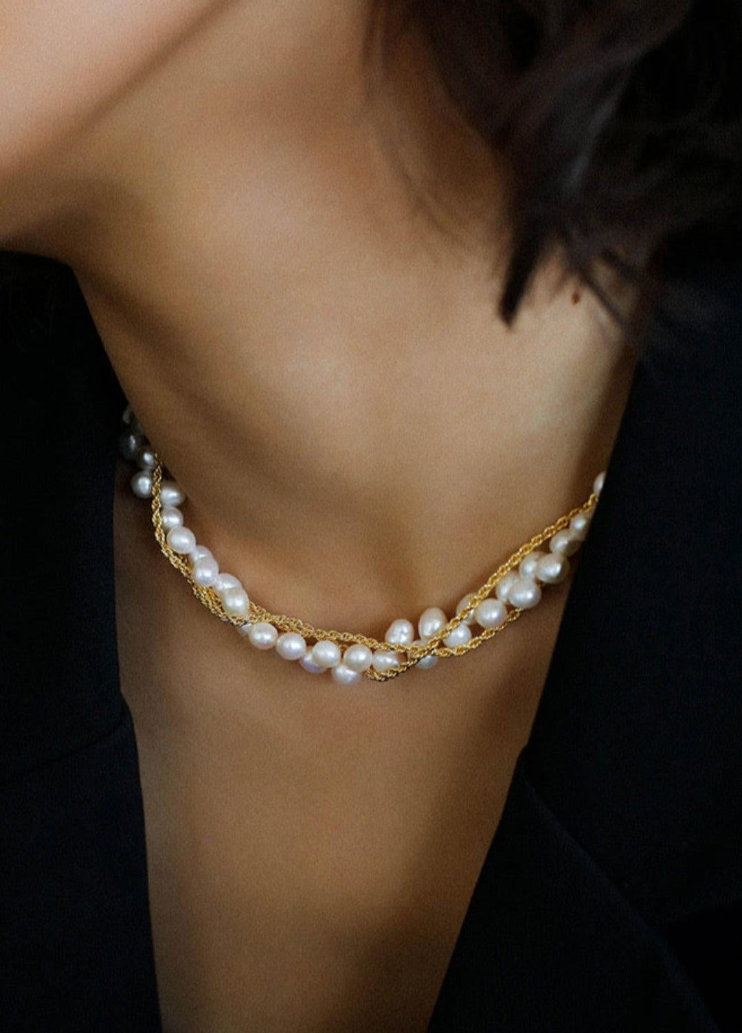 Hand-woven Chain Natural Pearl Necklace - Gembea Jewelry