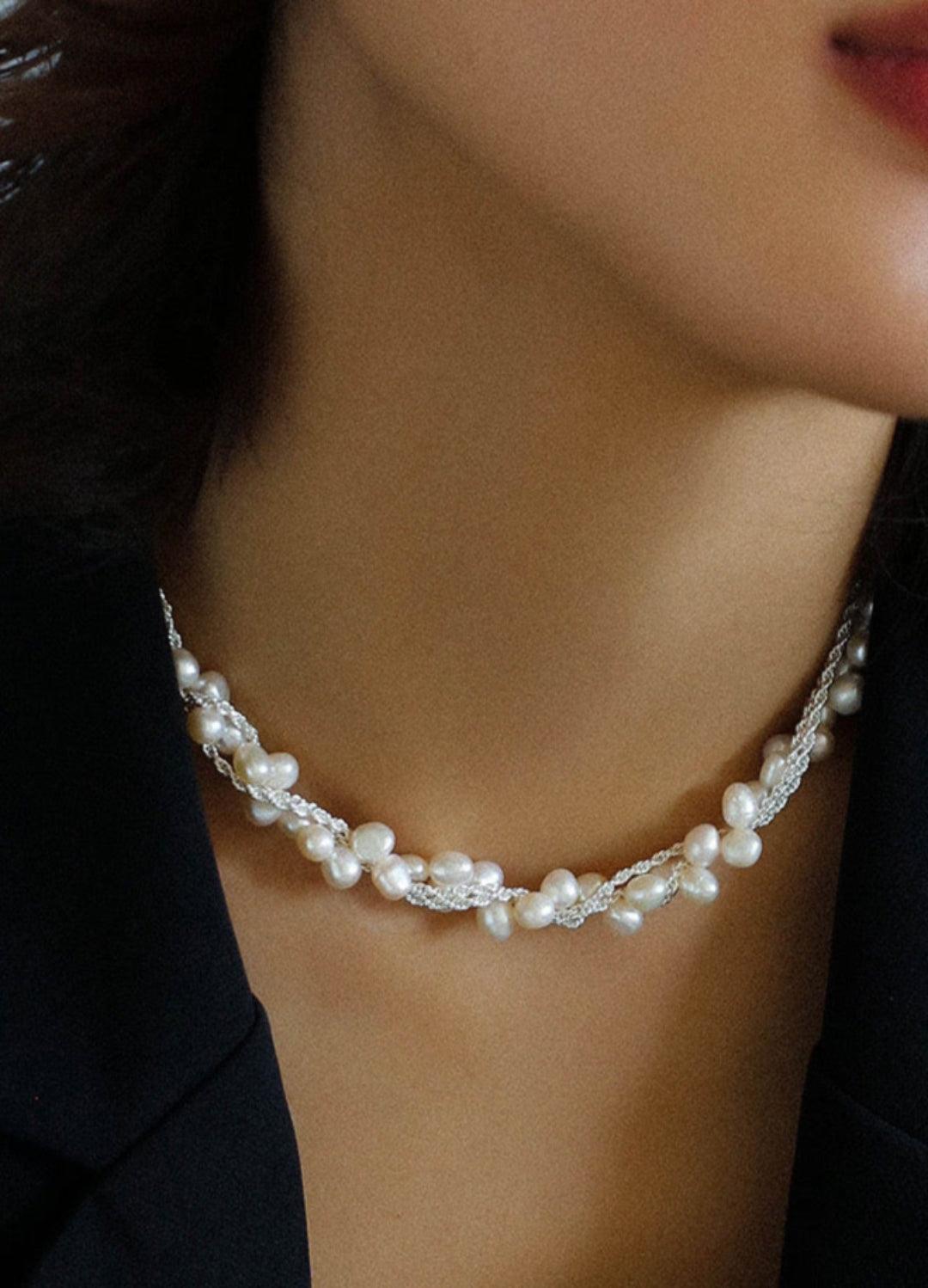 Hand-woven Chain Natural Pearl Necklace - Gembea Jewelry