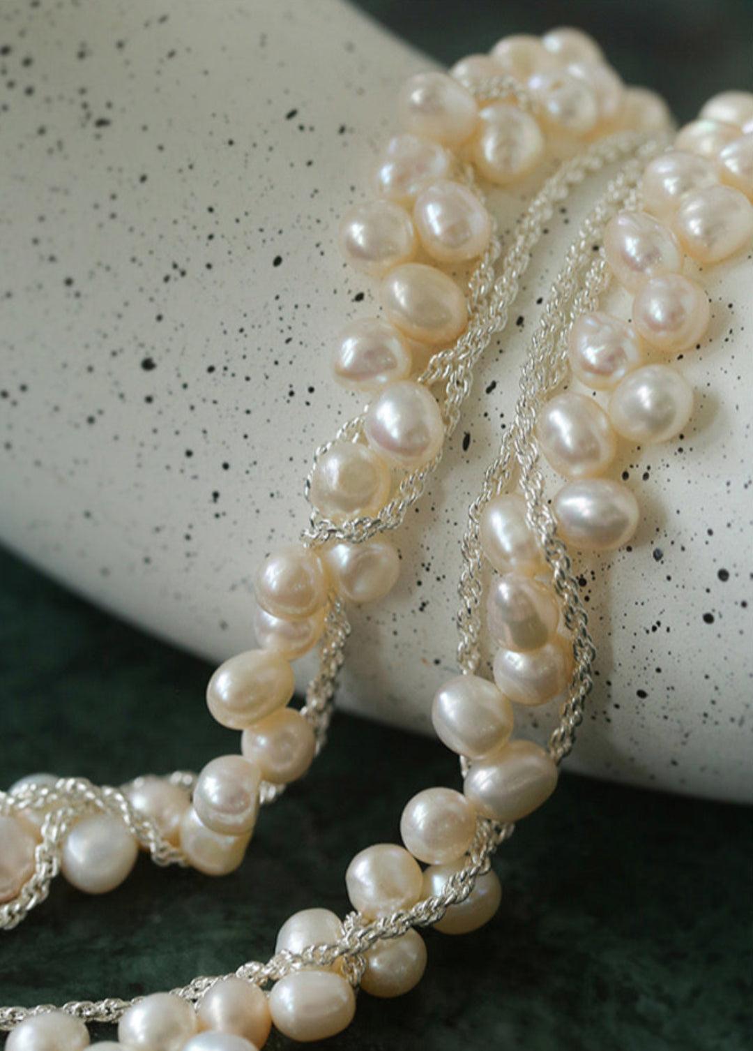 Hand-woven Chain Natural Pearl Necklace - Gembea Jewelry