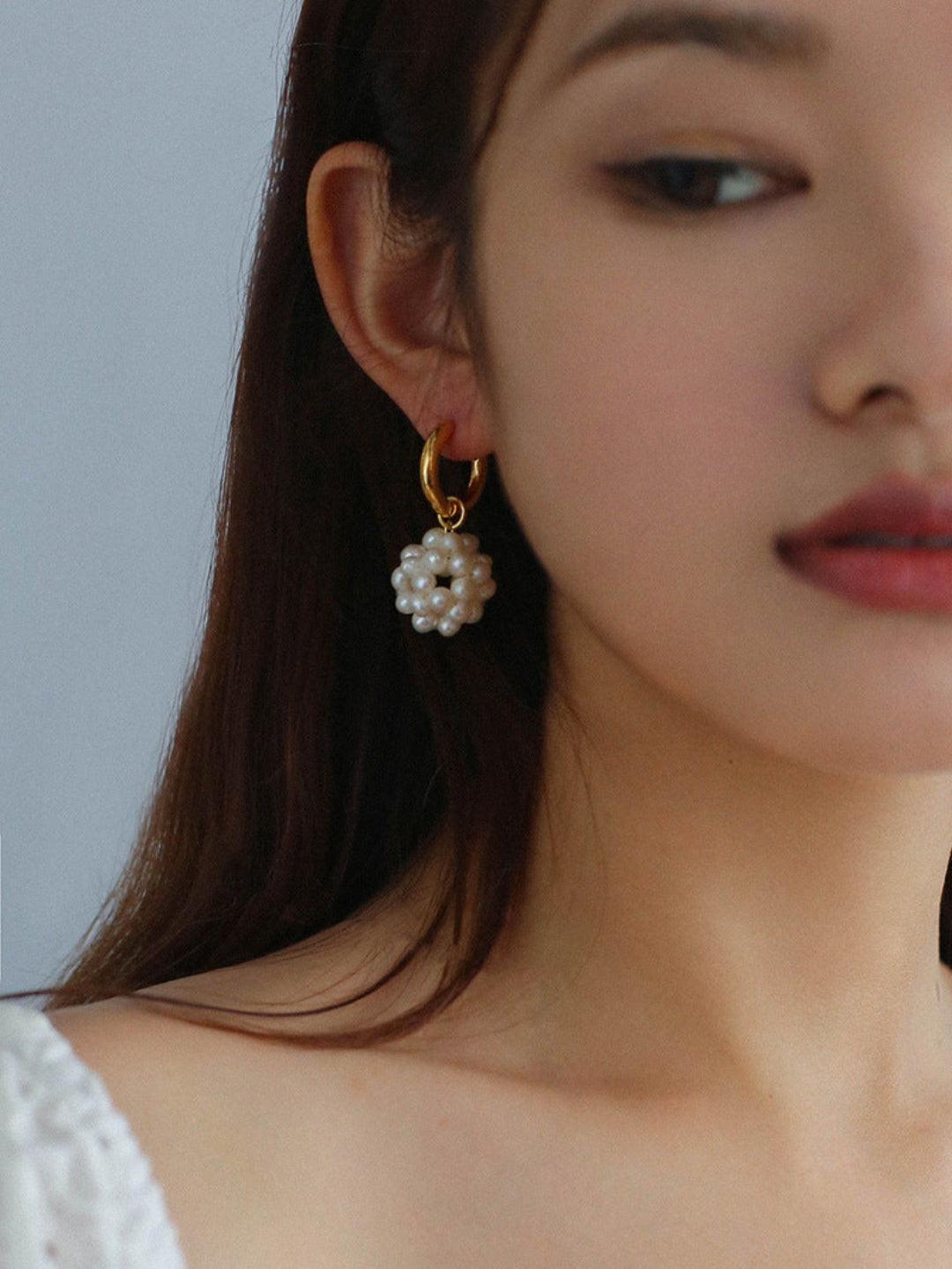 Hand-woven Spherical Pearl Earrings - Gembea Jewelry