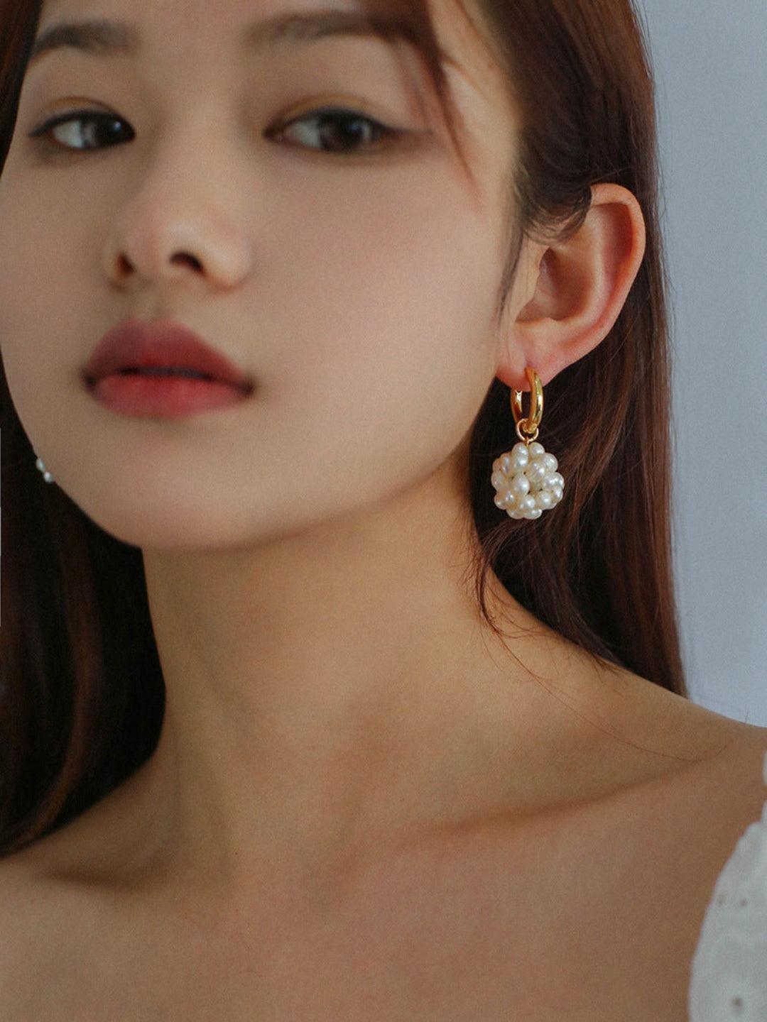 Hand-woven Spherical Pearl Earrings - Gembea Jewelry
