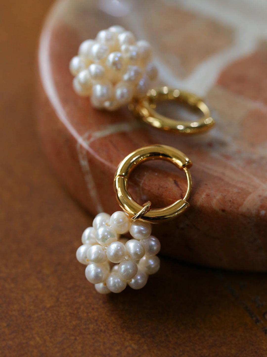 Hand-woven Spherical Pearl Earrings - Gembea Jewelry