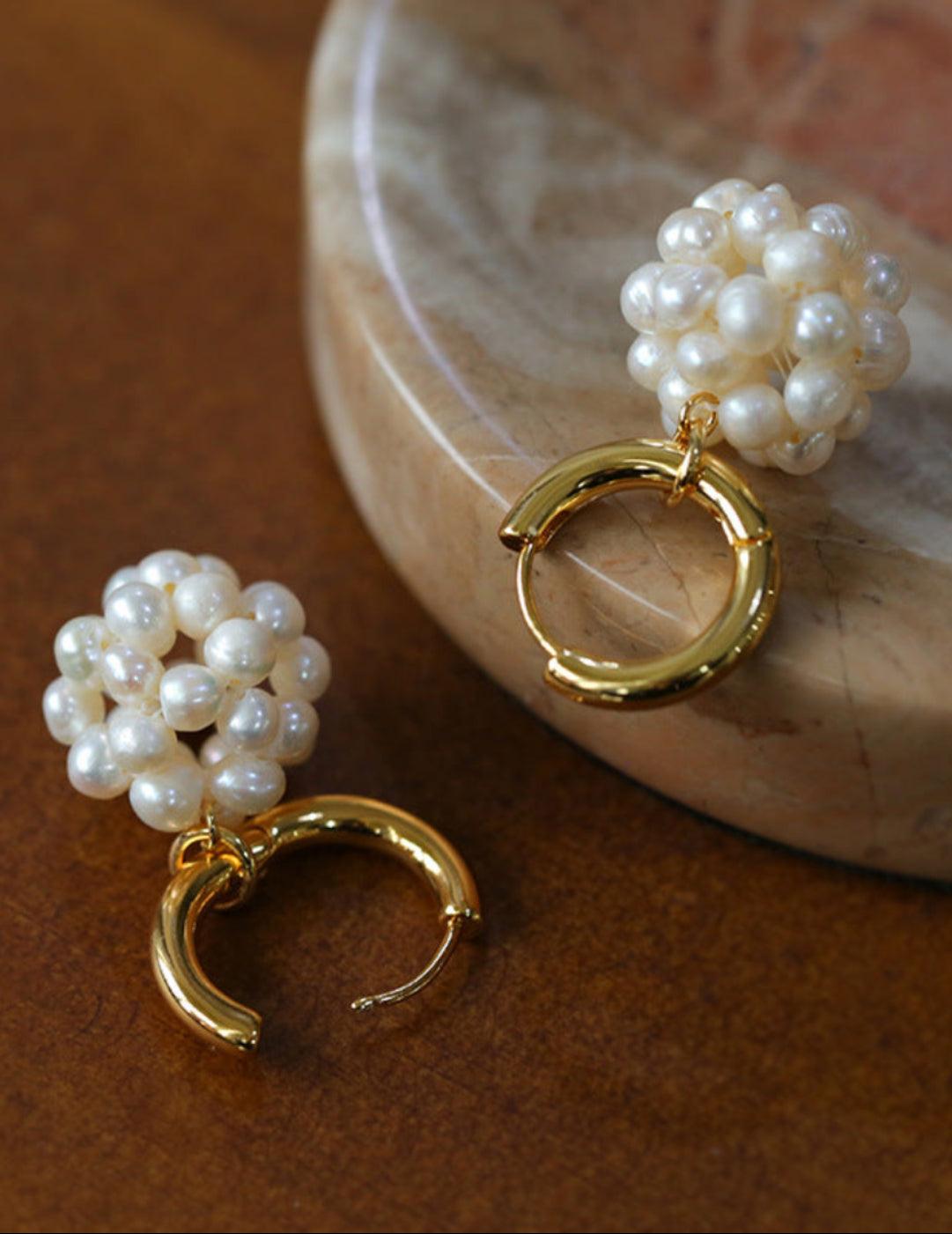 Hand-woven Spherical Pearl Earrings - Gembea Jewelry