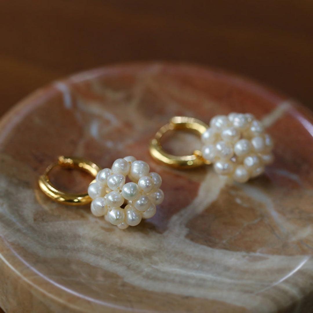 Hand-woven Spherical Pearl Earrings - Gembea Jewelry