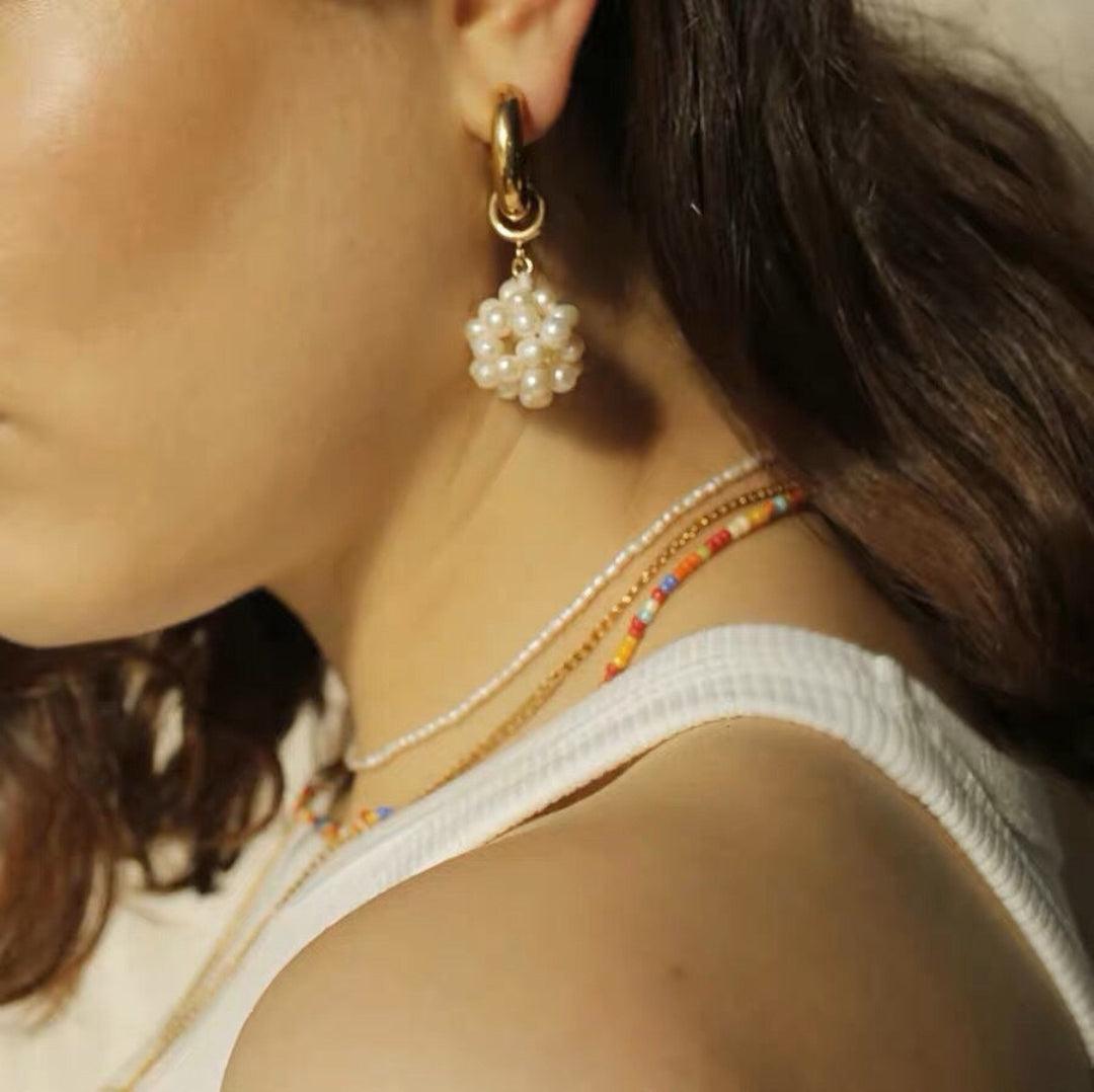 Hand-woven Spherical Pearl Earrings - Gembea Jewelry