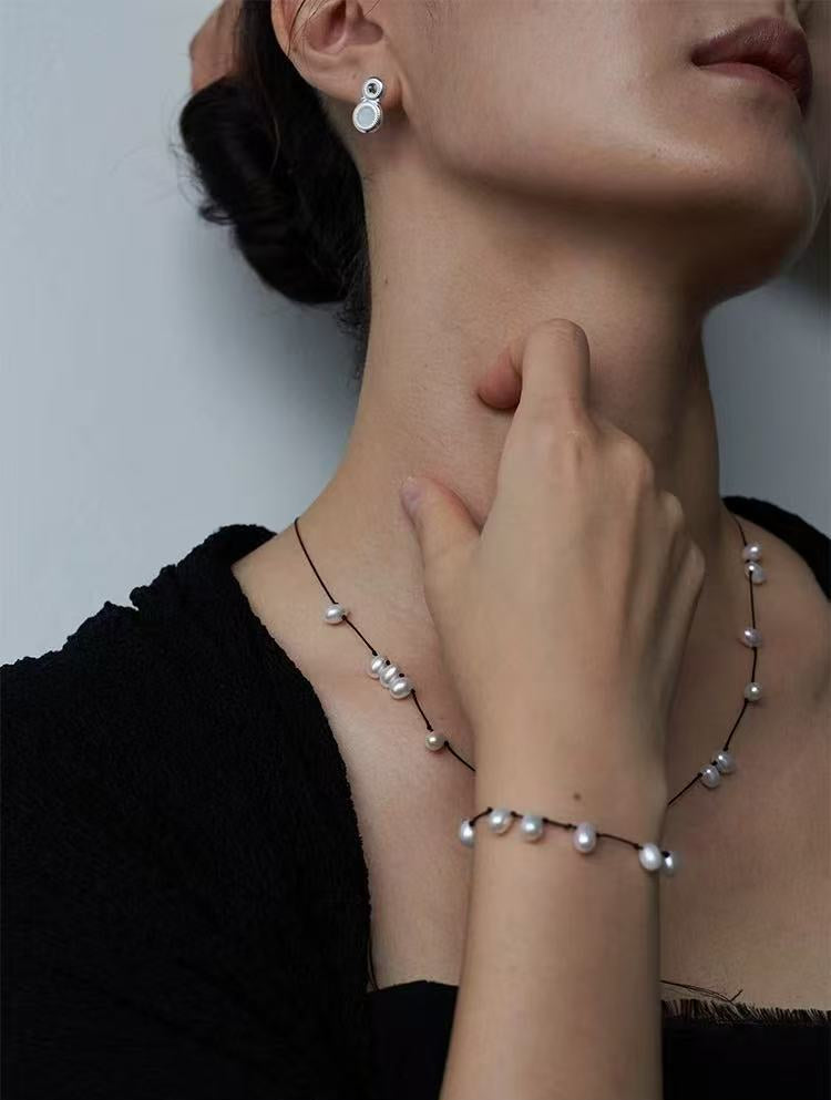 Handmade Black Rope Knotted Pearl Necklace-Gembea Jewelry