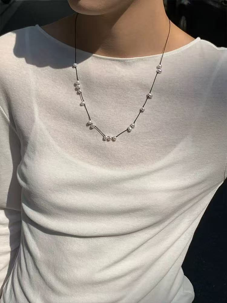 Handmade Black Rope Knotted Pearl Necklace-Gembea Jewelry