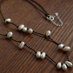 Handmade Black Rope Knotted Pearl Necklace-Gembea Jewelry