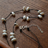 Handmade Black Rope Knotted Pearl Necklace-Gembea Jewelry