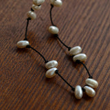 Handmade Black Rope Knotted Pearl Necklace-Gembea Jewelry