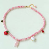 Heart Fish Pendant Pink Stone Beaded Necklace gembea jewelry