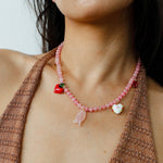 Heart Fish Pendant Pink Stone Beaded Necklace gembea jewelry