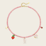 Heart Fish Pendant Pink Stone Beaded Necklace gembea jewelry