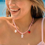 Heart Fish Pendant Pink Stone Beaded Necklace gembea jewelry
