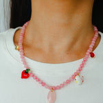 Heart Fish Pendant Pink Stone Beaded Necklace gembea jewelry