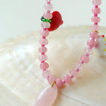 Heart Fish Pendant Pink Stone Beaded Necklace gembea jewelry