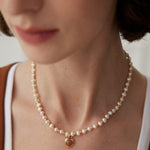 Heart Strawberry Crystal Gold Bean Pearl Necklace - Gembea Jewelry