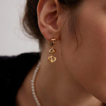 Hollow Diamond Freshwater Pearl Pendant Earrings - Gembea Jewelry