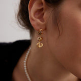 Hollow Diamond Freshwater Pearl Pendant Earrings - Gembea Jewelry