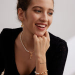 Hollow Diamond Freshwater Pearl Pendant Earrings - Gembea Jewelry