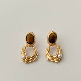 Gembea Jewelry Tiger Eye Stone Pearl Earrings
