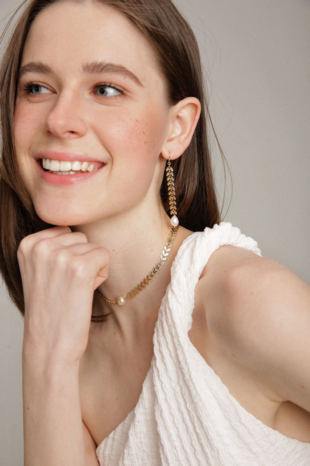 Gembea Jewelry Love and the City Leaf Pearl Earrings