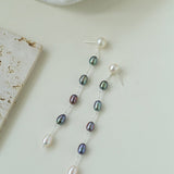 Iridescent Pearl Two-Tone Long Dangle Earrings gembea jewelry