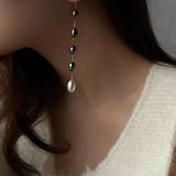 Iridescent Pearl Two-Tone Long Dangle Earrings gembea jewelry