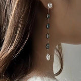Iridescent Pearl Two-Tone Long Dangle Earrings gembea jewelry