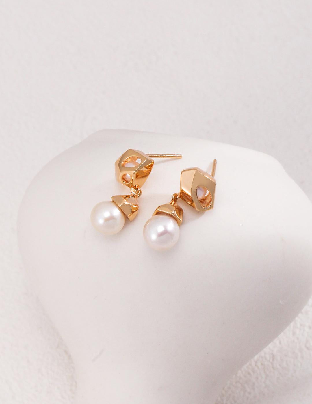Irregular Diamond Pearl Earrings Drop - Gembea Jewelry
