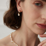 Irregular Diamond Pearl Earrings Drop - Gembea Jewelry