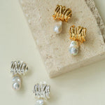 Irregular Geometric Metal Baroque Pearl Earrings - Gembea Jewelry