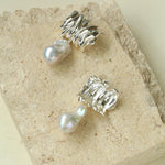 Irregular Geometric Metal Baroque Pearl Earrings - Gembea Jewelry
