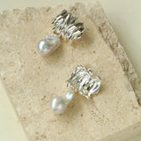 Irregular Geometric Metal Baroque Pearl Earrings - Gembea Jewelry