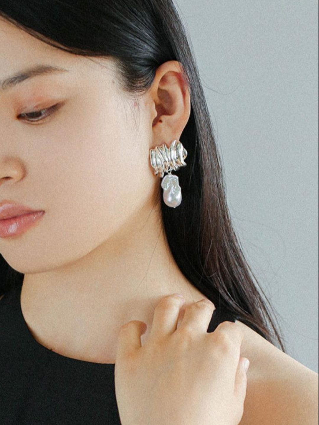 Irregular Geometric Metal Baroque Pearl Earrings - Gembea Jewelry