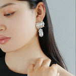 Irregular Geometric Metal Baroque Pearl Earrings - Gembea Jewelry