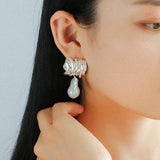 Irregular Geometric Metal Baroque Pearl Earrings - Gembea Jewelry