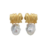 Irregular Geometric Metallic Baroque Pearl Earrings