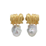 Irregular Geometric Metallic Baroque Pearl Earrings