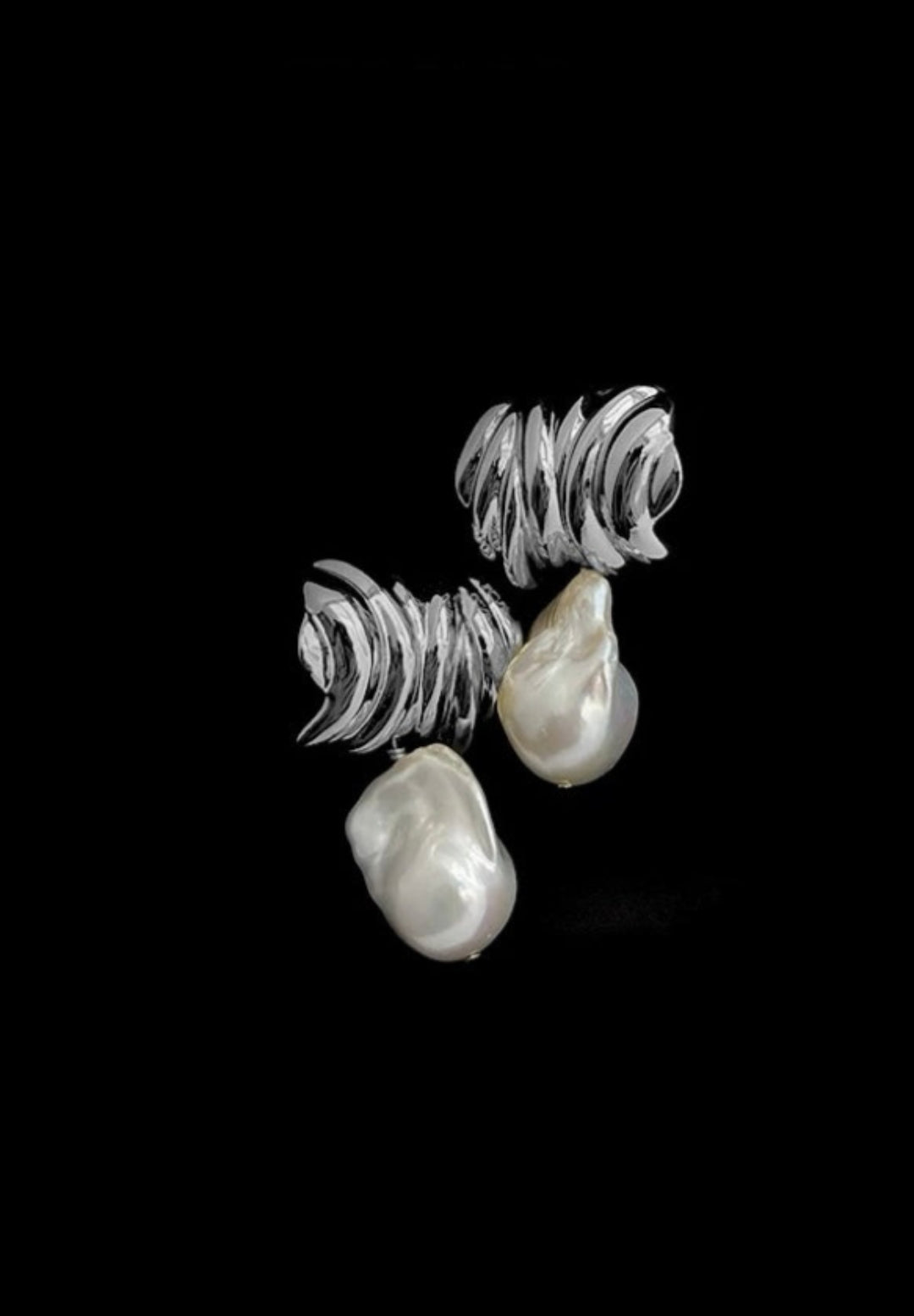 Irregular Geometric Metallic Baroque Pearl Earrings