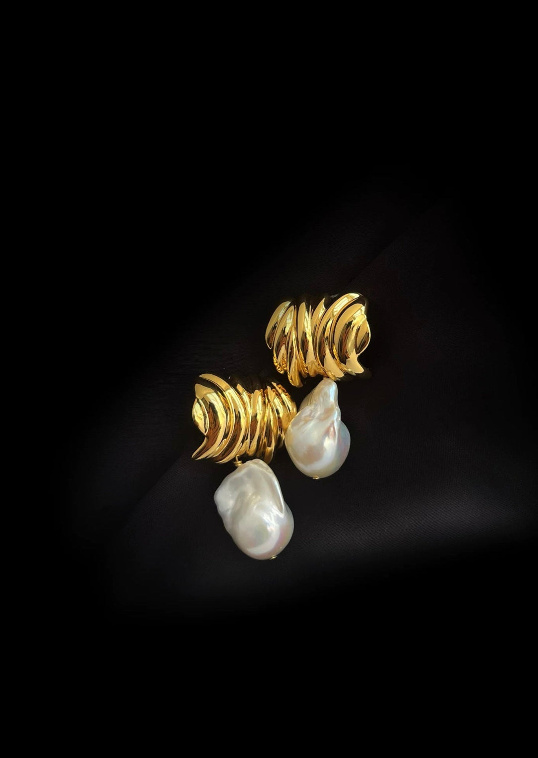Irregular Geometric Metallic Baroque Pearl Earrings