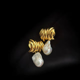 Irregular Geometric Metallic Baroque Pearl Earrings