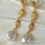 Irregular Gold Coin Button Pearl Earrings - Gembea Jewelry