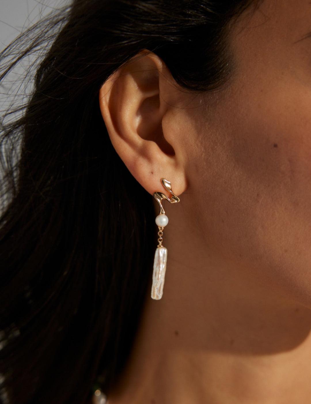 Irregular Long Pendant Pearl Drop Earrings - Gembea Jewelry